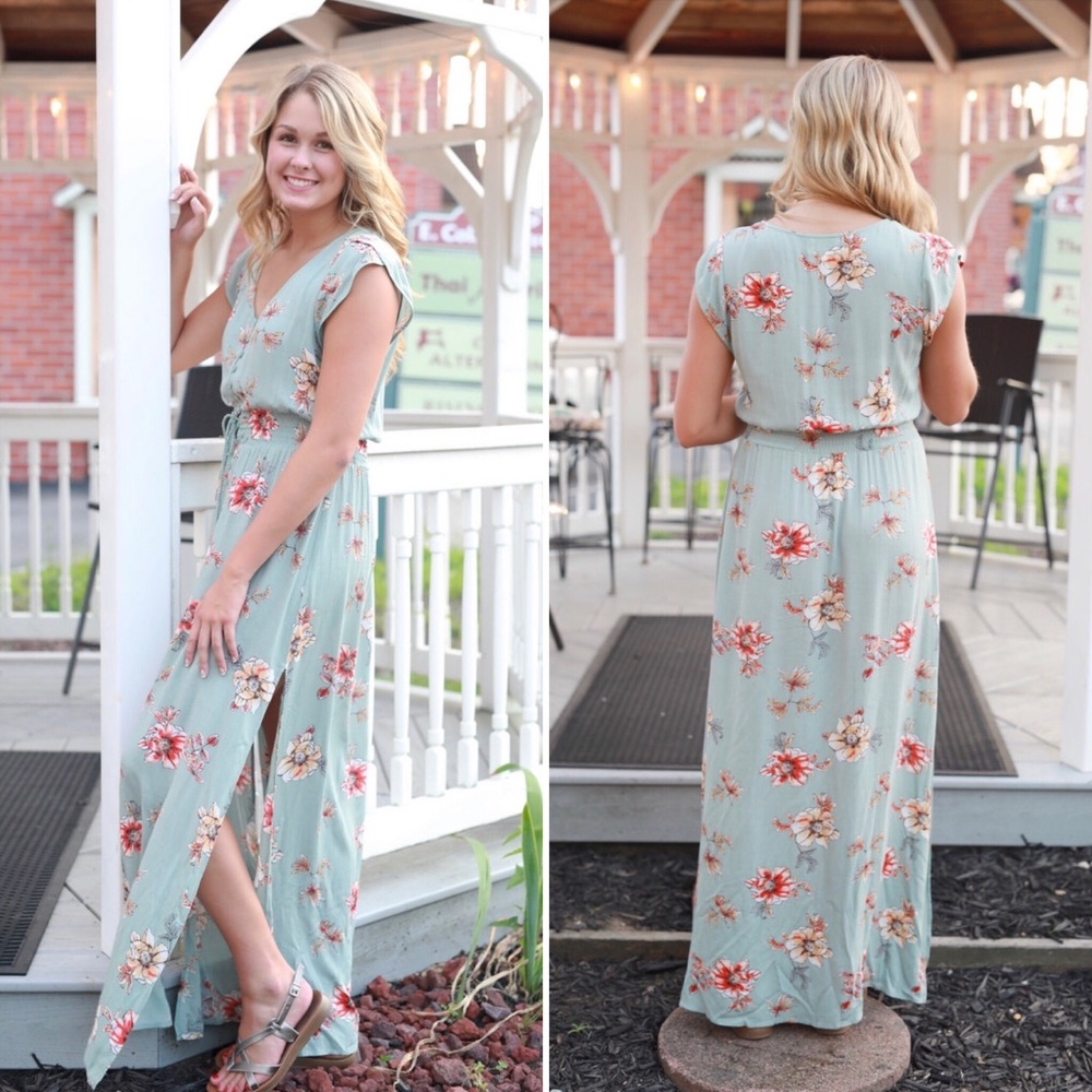 LLove Mint Floral Maxi Dress